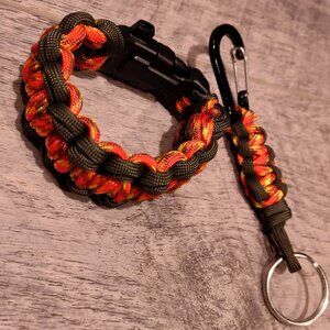 Survival Bracelet with Key Chain Bright Hunter Orange and Green 8 in.
